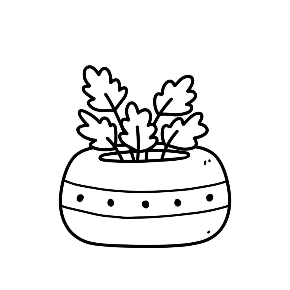 linda planta de interior en maceta aislado sobre fondo blanco. ilustración vectorial dibujada a mano en estilo doodle. perfecto para tarjetas, decoraciones, logo. vector