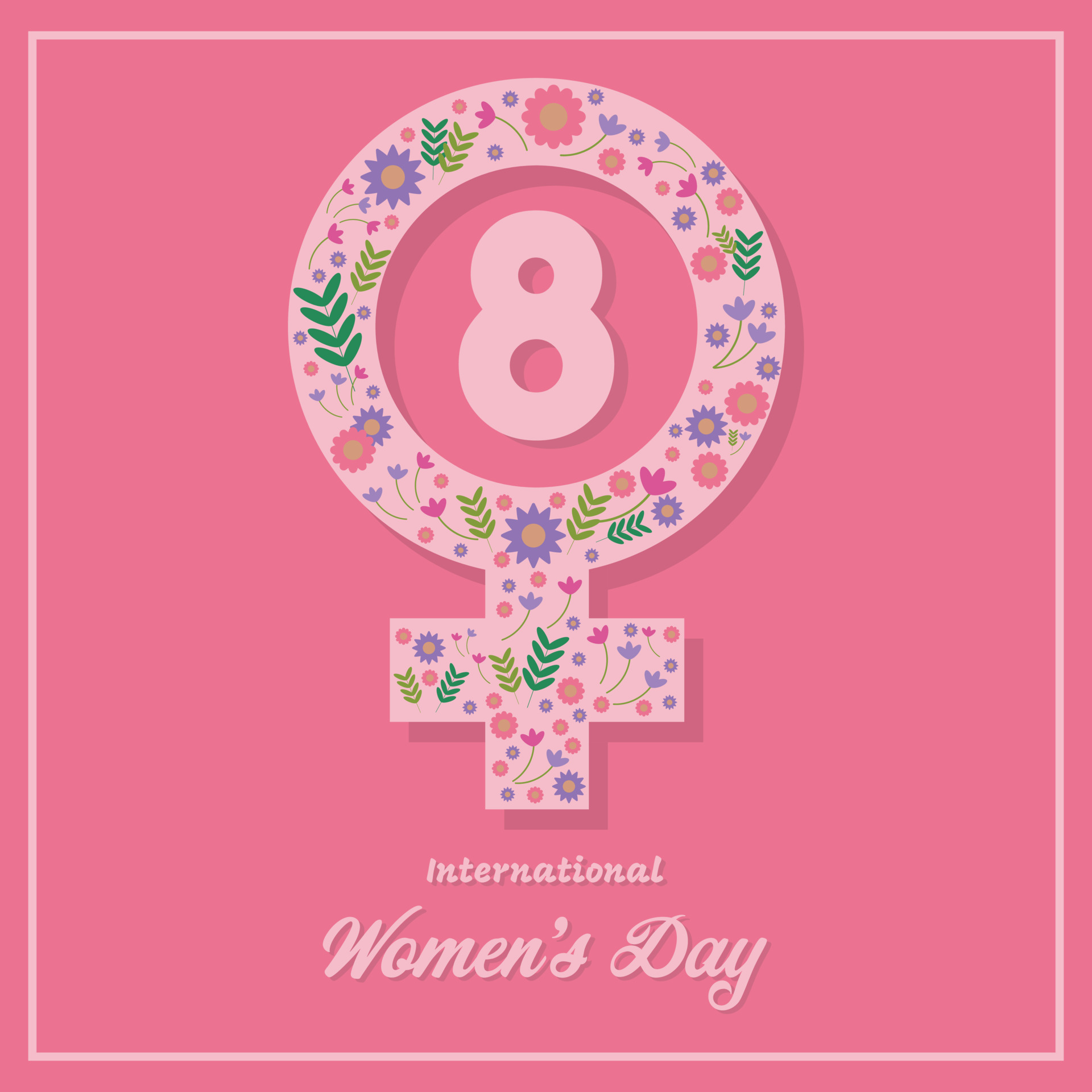 International Women's Day concept. Female symbol decorated with flowers and  leaves and 8 numbers on a pink background. Equality, female strength,  independence of thought and action. Flat design. 5502866 Vector Art at  Vecteezy