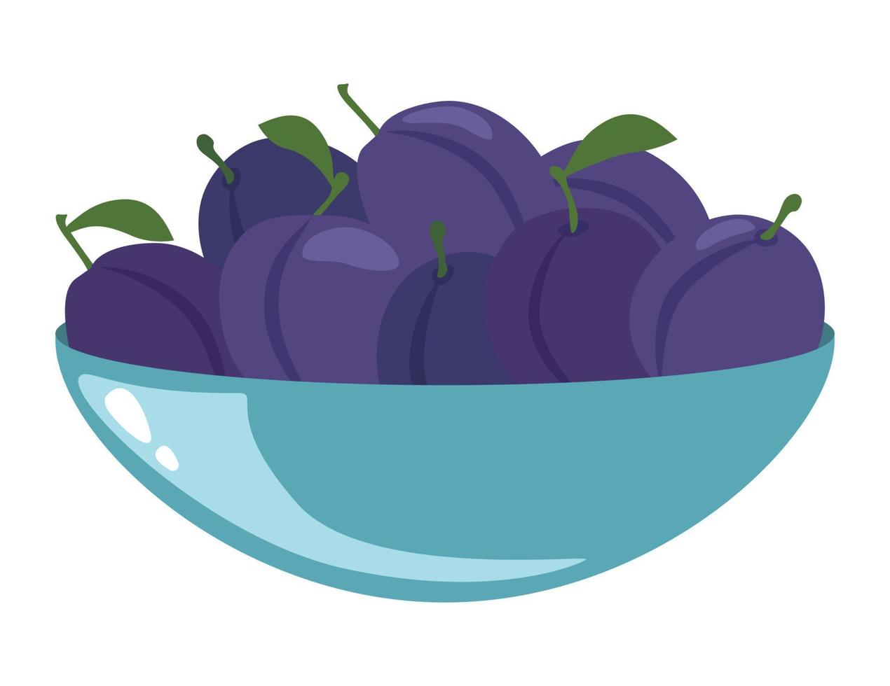 Plums in a bowl. Vector illustration isolated on white background