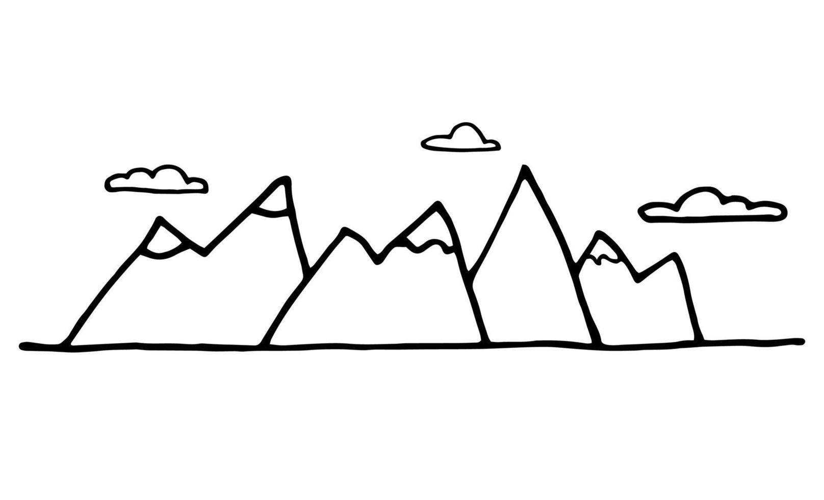 Doodle mountains. hand drawn with black line vector