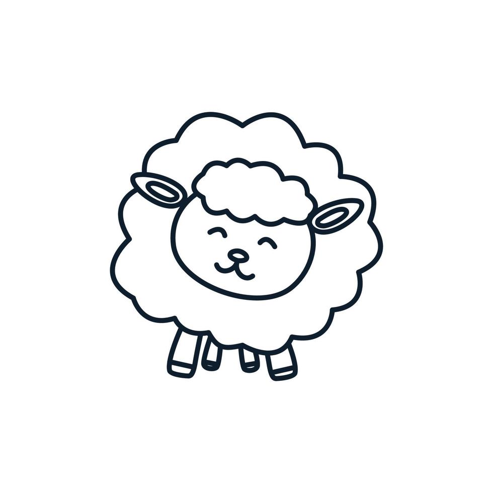 lamb or sheep or goat cute cartoon line logo icon illustration vector