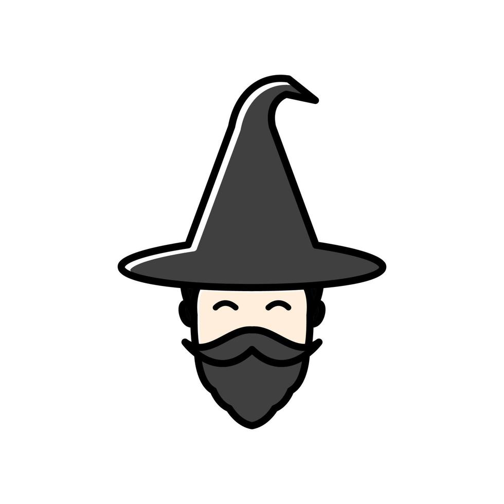 old man magician with beard line  logo symbol icon vector graphic design
