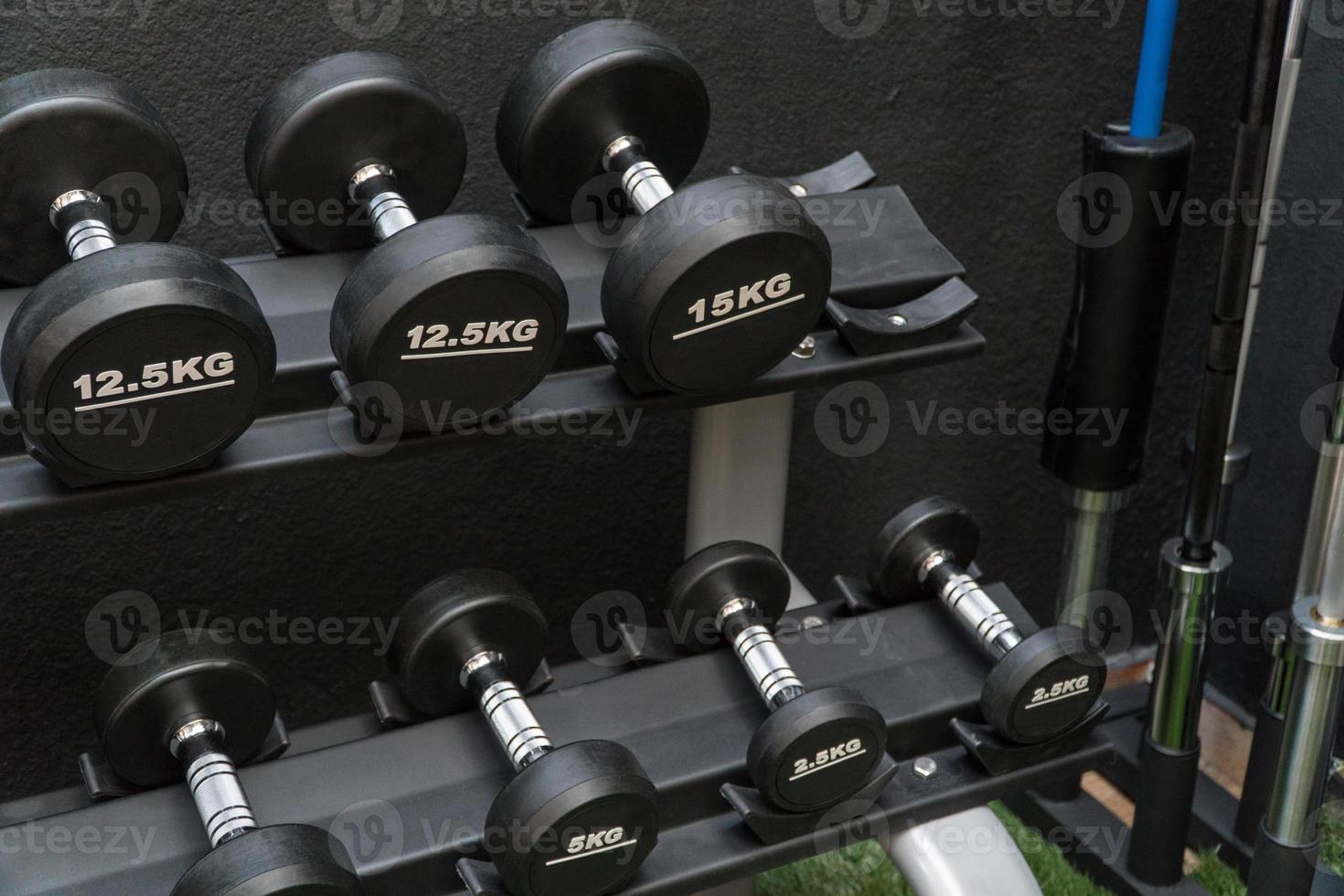 row of dumbbells in a modern gym photo