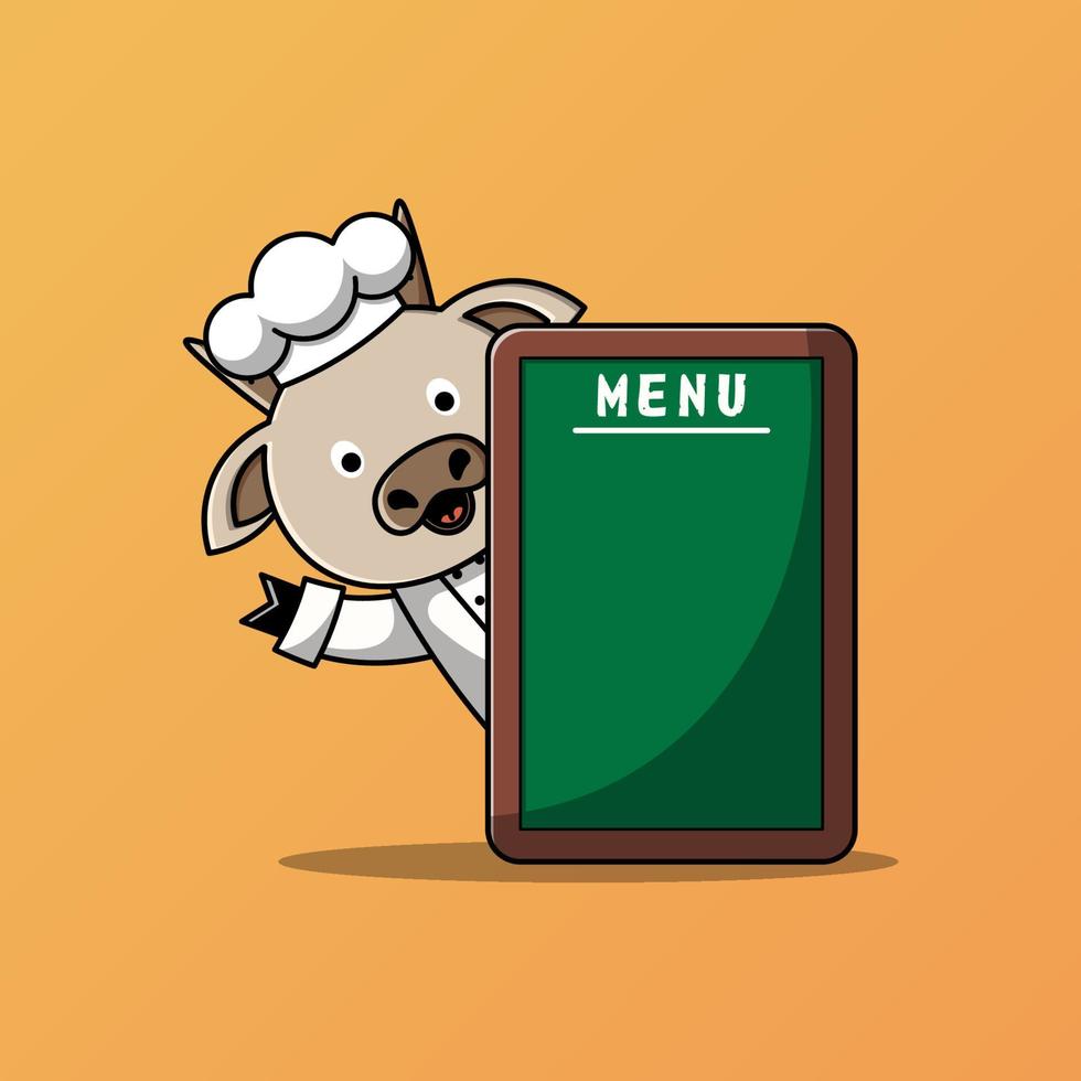 Cute goat chef with menu board vector illustration