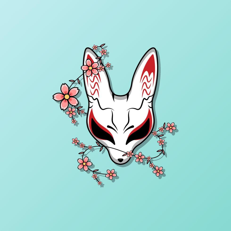 máscara kitsune japonesa con flor de sakura, ilustración vectorial eps.10 vector