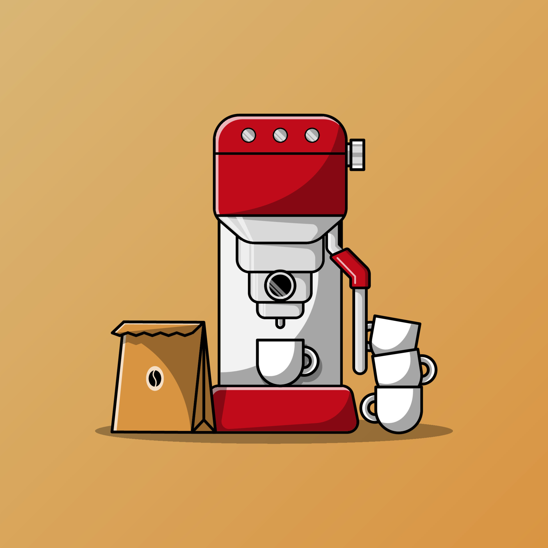 Coffee machine with coffee pack cartoon and stack of cups vector  illustration 5503079 Vector Art at Vecteezy