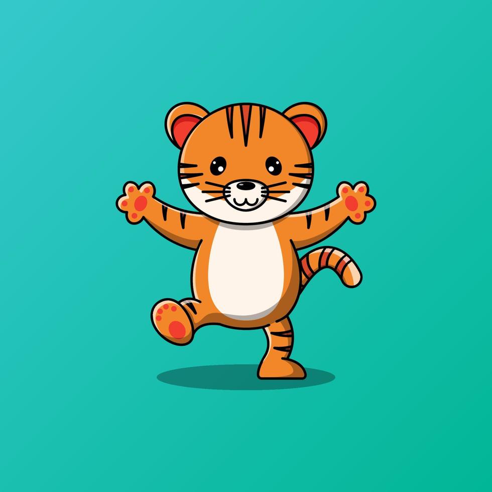 Cute tiger standing on one leg vector illustration