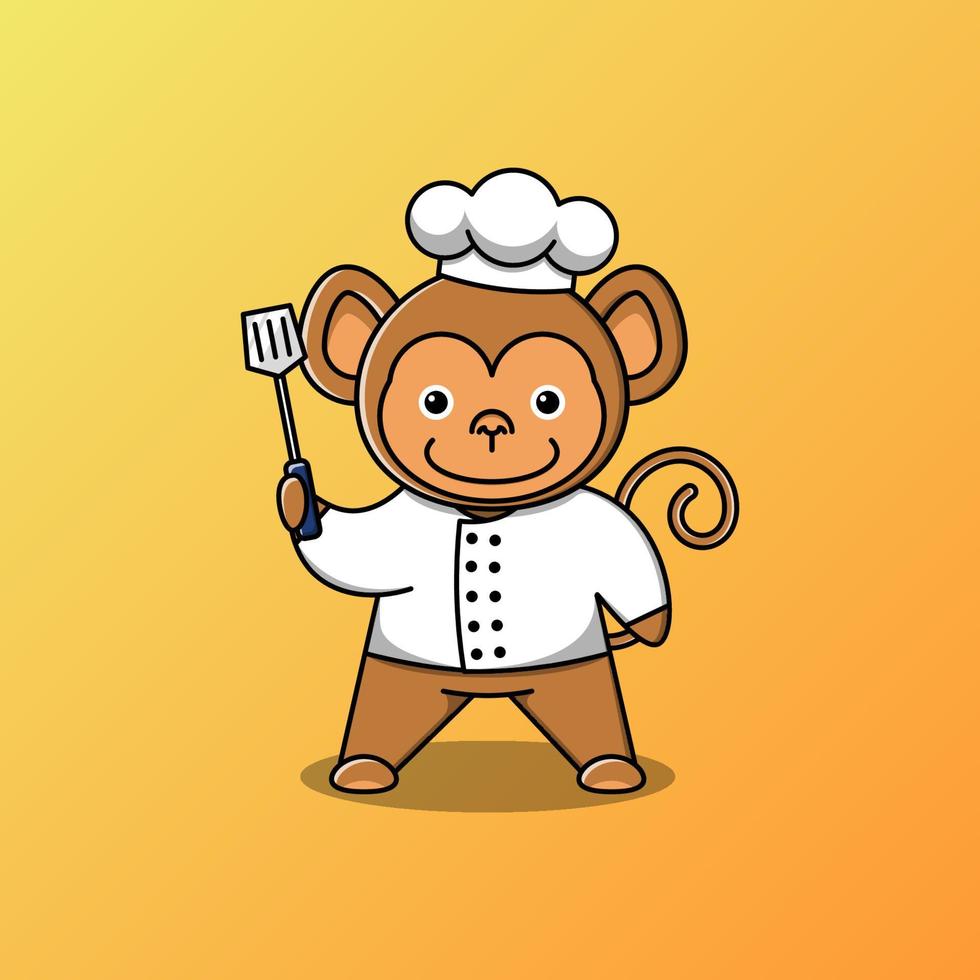 Cute monkey chef holding spatula vector illustration