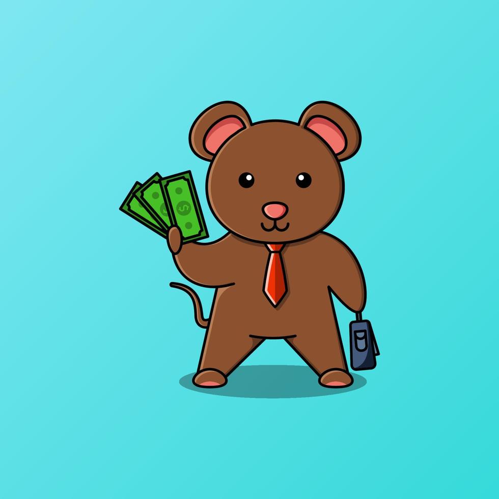 Cute mouse holding money and suitcase vector illustration