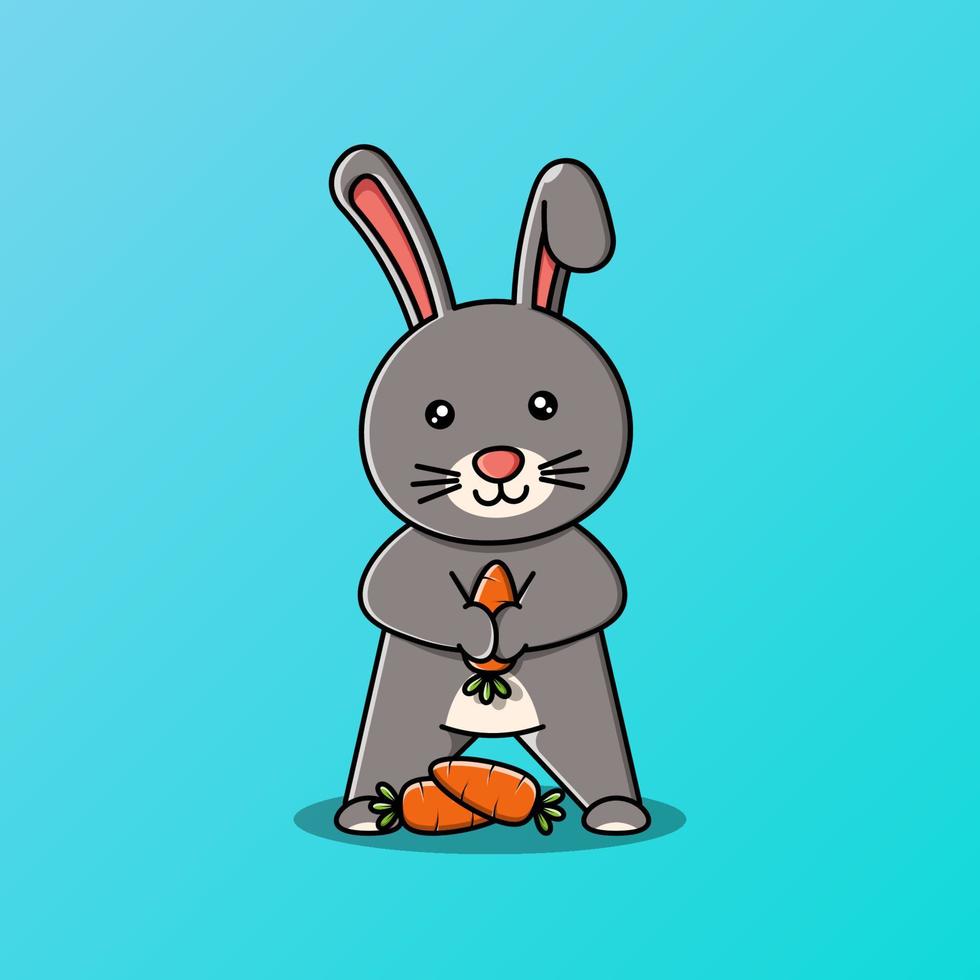 Lindo conejo abrazando zanahoria ilustración vectorial vector