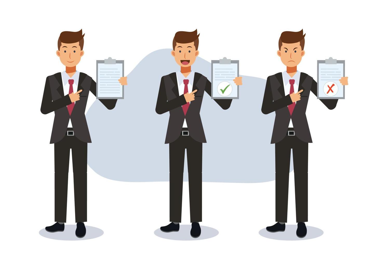 Businessman in a formal wear ,Office workers with clipboards.emotion .Flat vector cartoon character illustration.