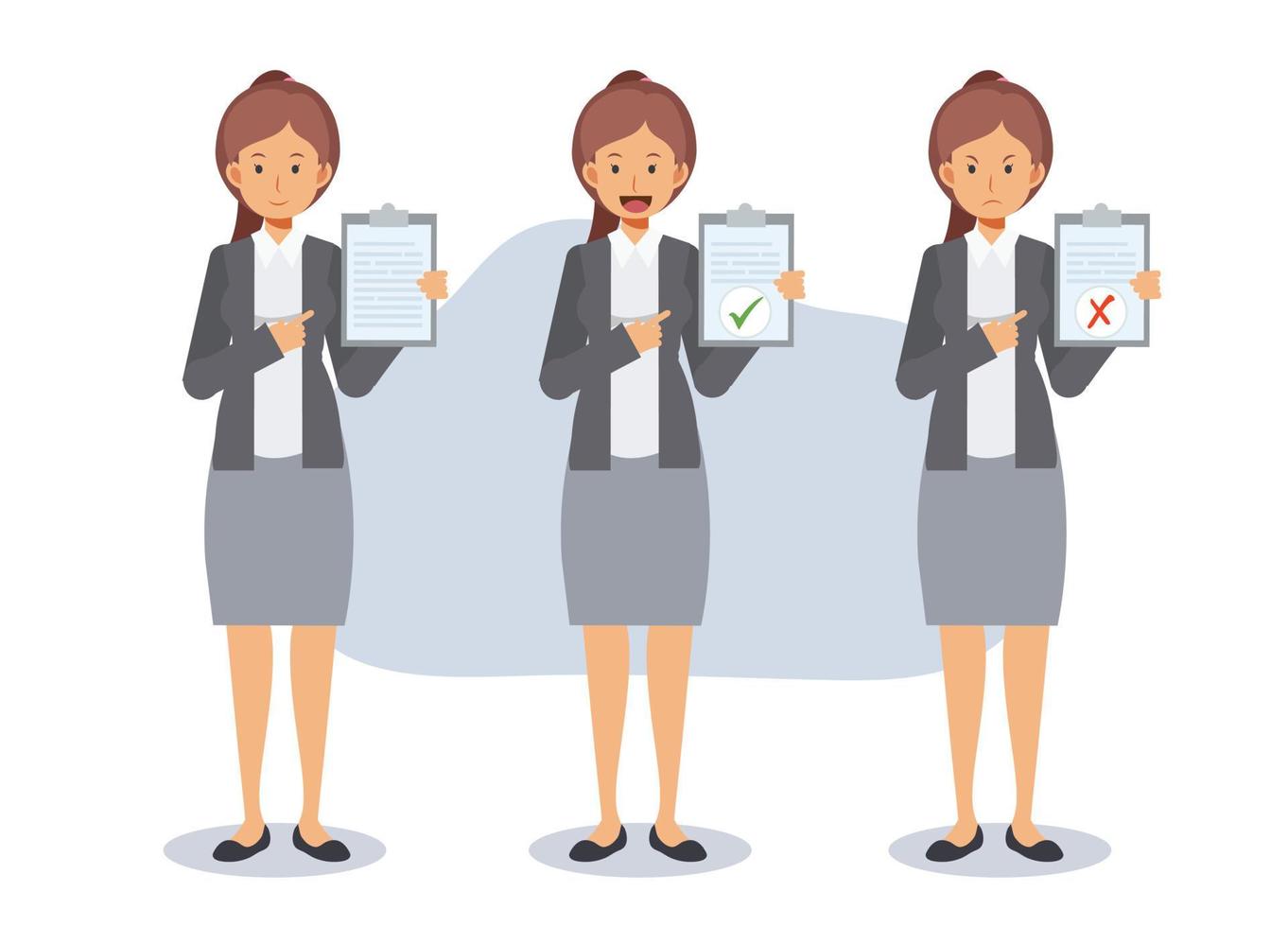 Businesswoman in a formal wear ,Office workers with clipboards.emotion .Flat vector cartoon character illustration.