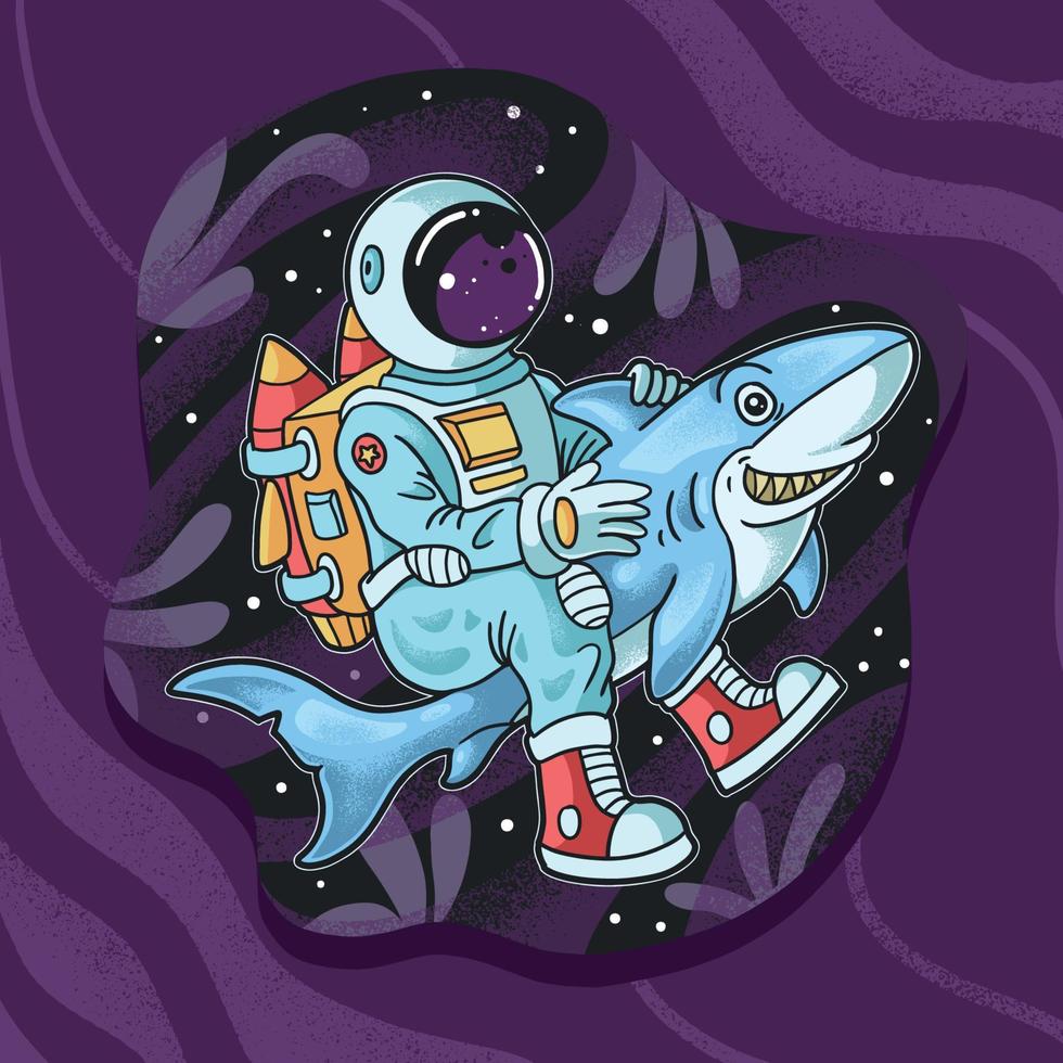 astronaut traveling with shark concept vector