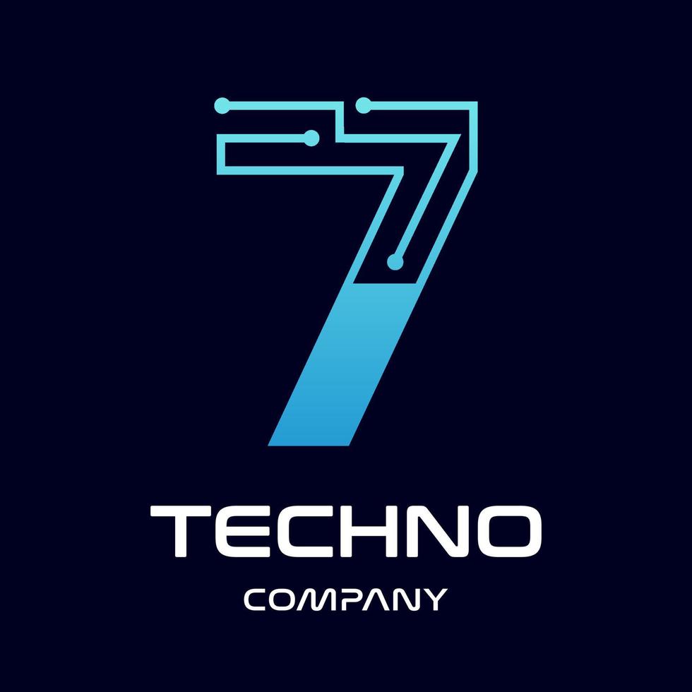 Number seven technology vector logo template. This design use blue and dot symbol. Suitable for text.