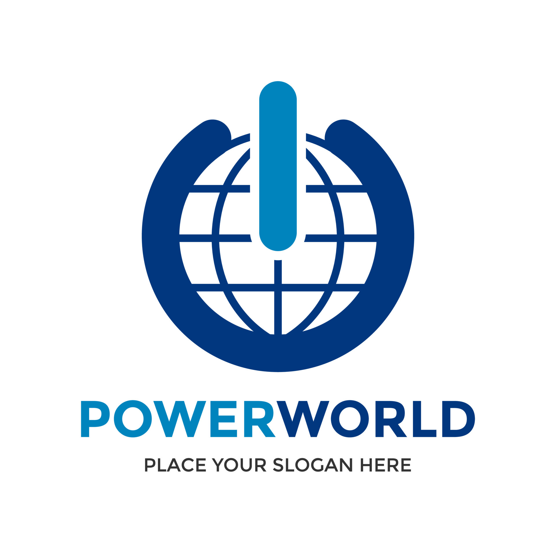 Power world vector logo template. This design use globe and button