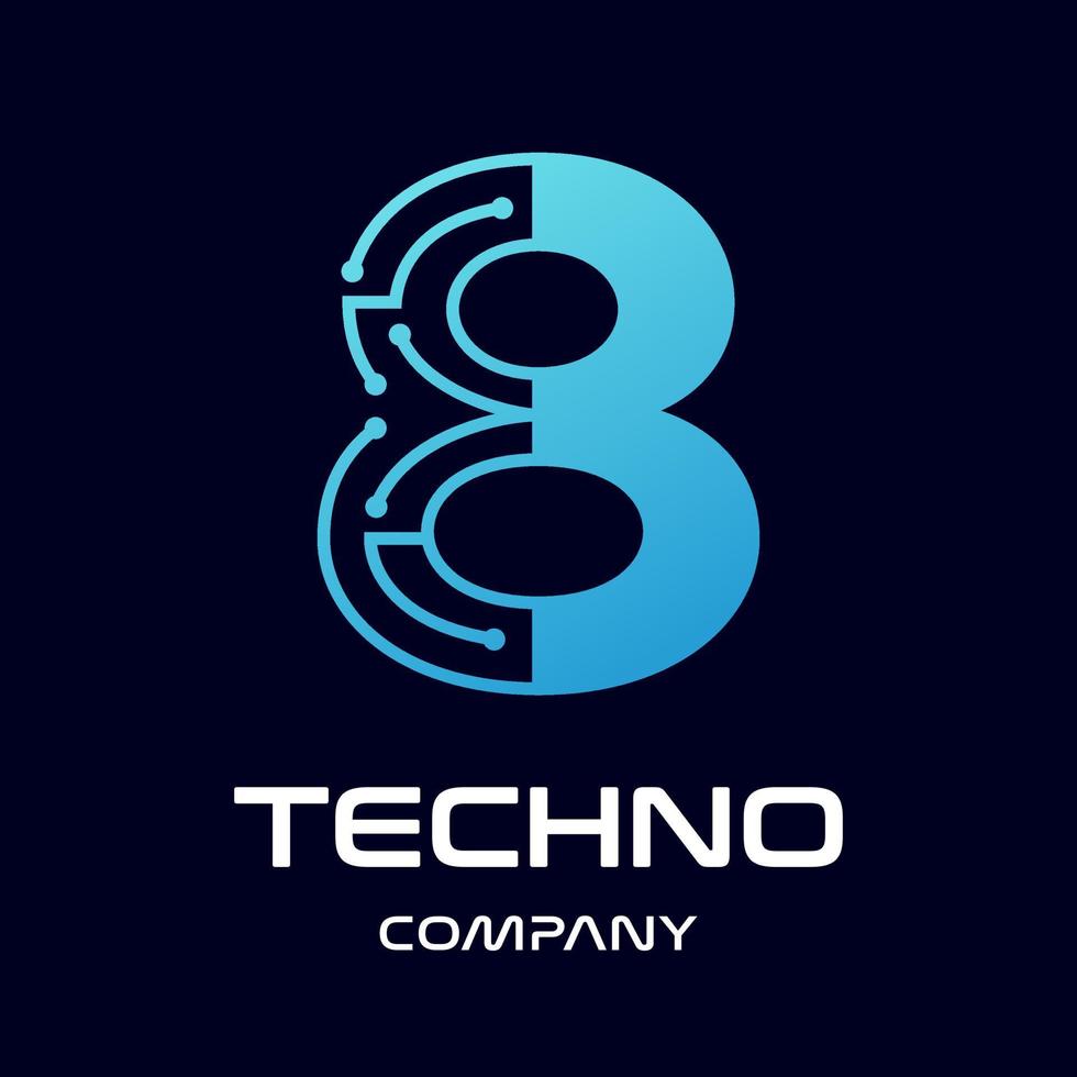 Number eight technology vector logo template. This design use blue and dot symbol. Suitable for text.