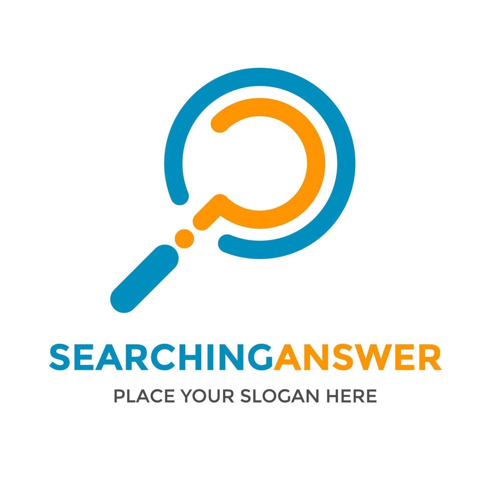 Searching answer vector logo template. This design use magnifying glass symbol. Suitable for business.