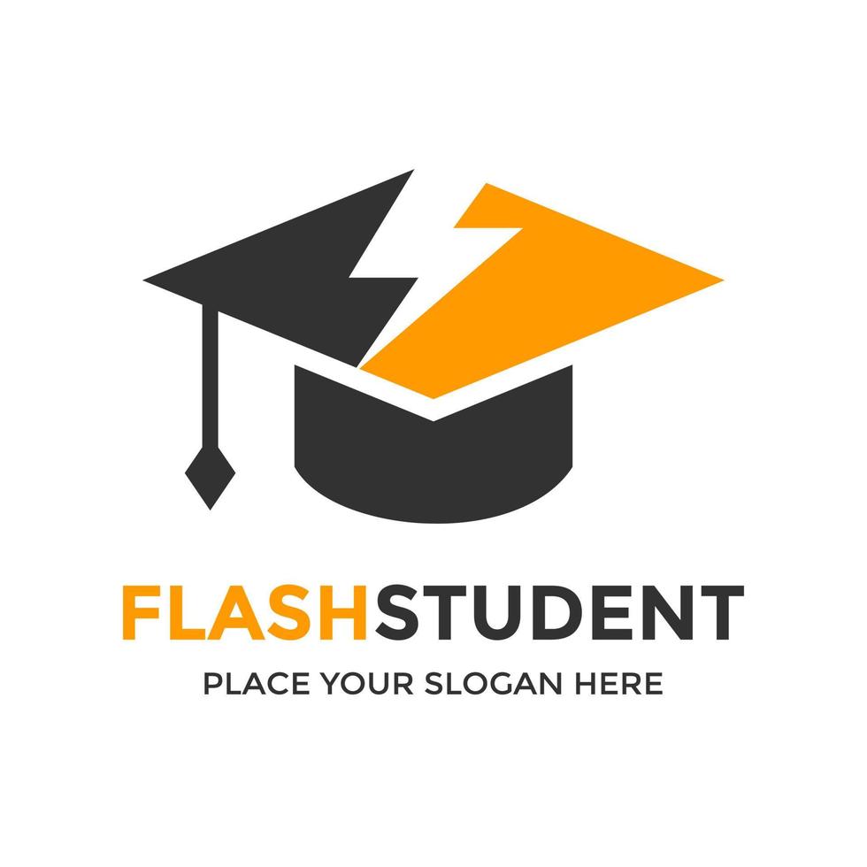 Flash student vector logo template. This design use thunder and hat symbol. Suitable for education.