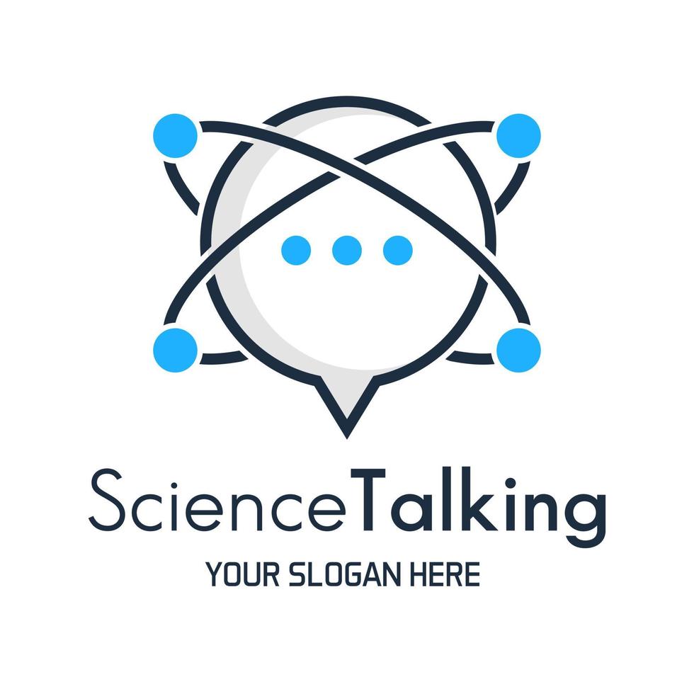 Science talking vector logo template. This design use chat symbol and molecule. Suitable for education or experiment.