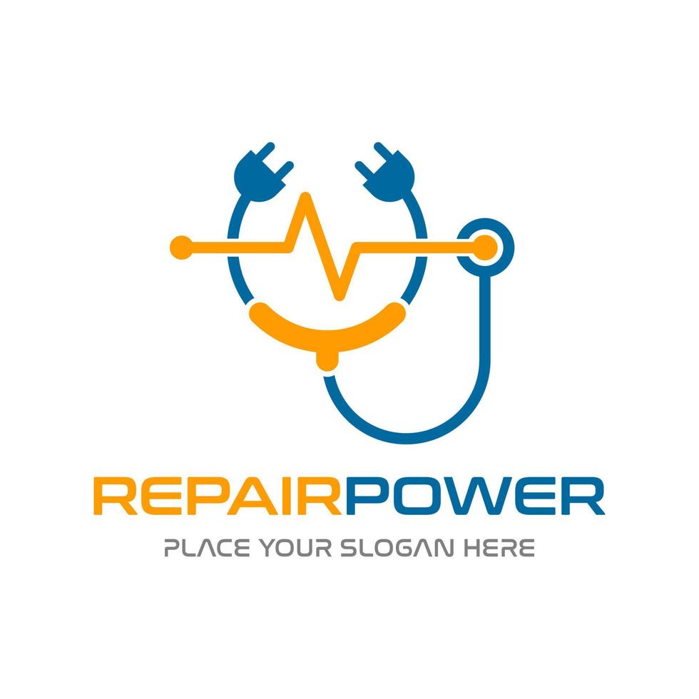 Repair power vector logo template. This design use plug symbol. Suitable for fix or repair logo.