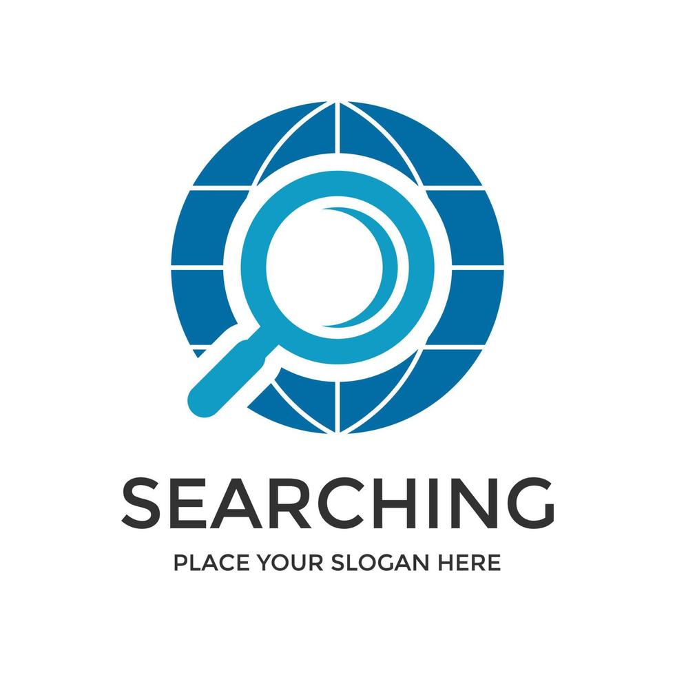 Searching globe or internet vector logo template. This design use discovery or find symbol. Suitable for business or technology.