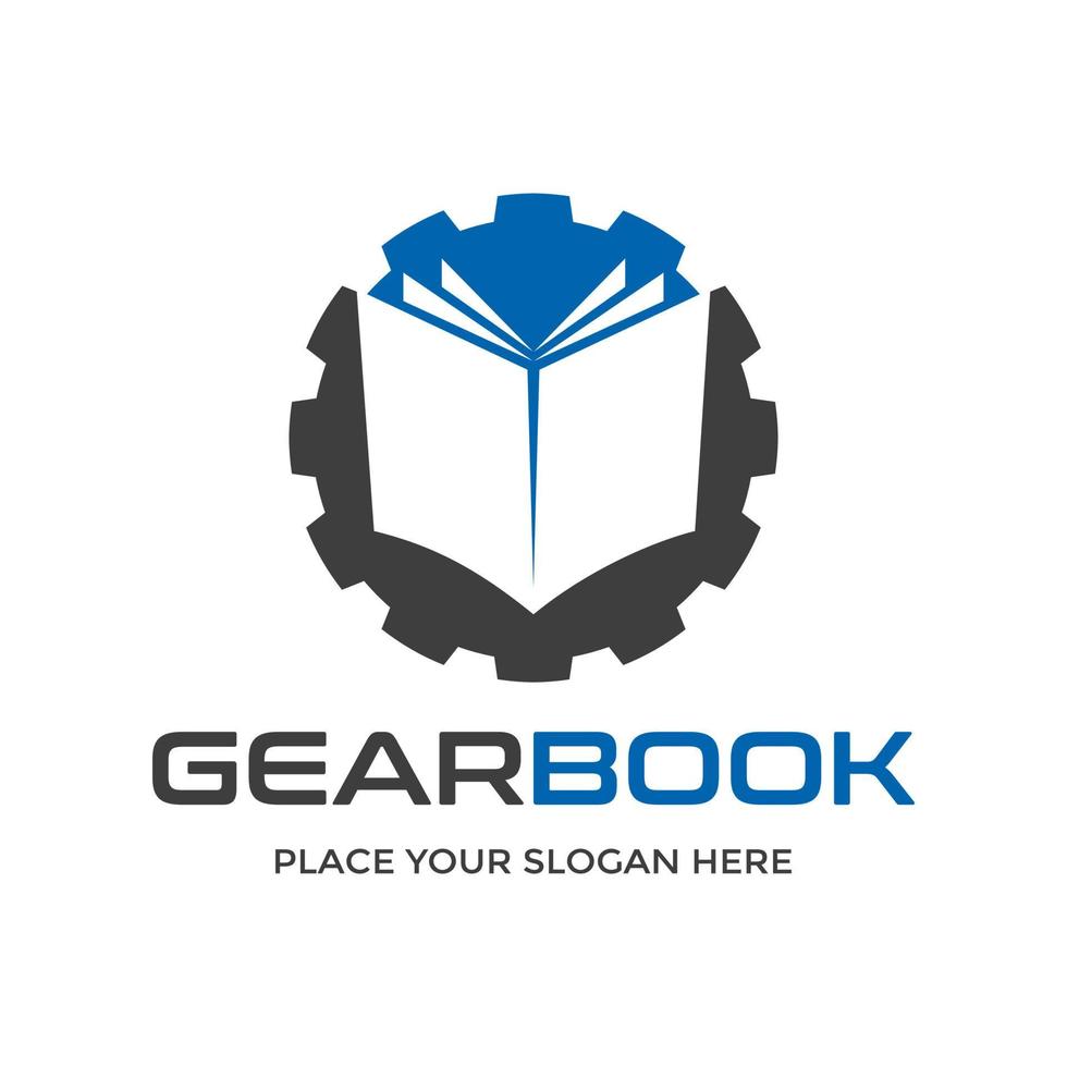 Gear book vector logo template. This design use cog symbol. Suitable for education or factory.