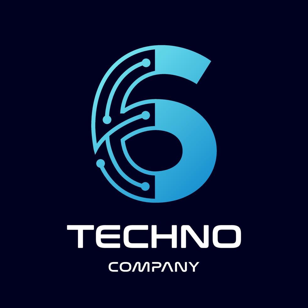 Number six technology vector logo template. This design use blue and dot symbol. Suitable for text.