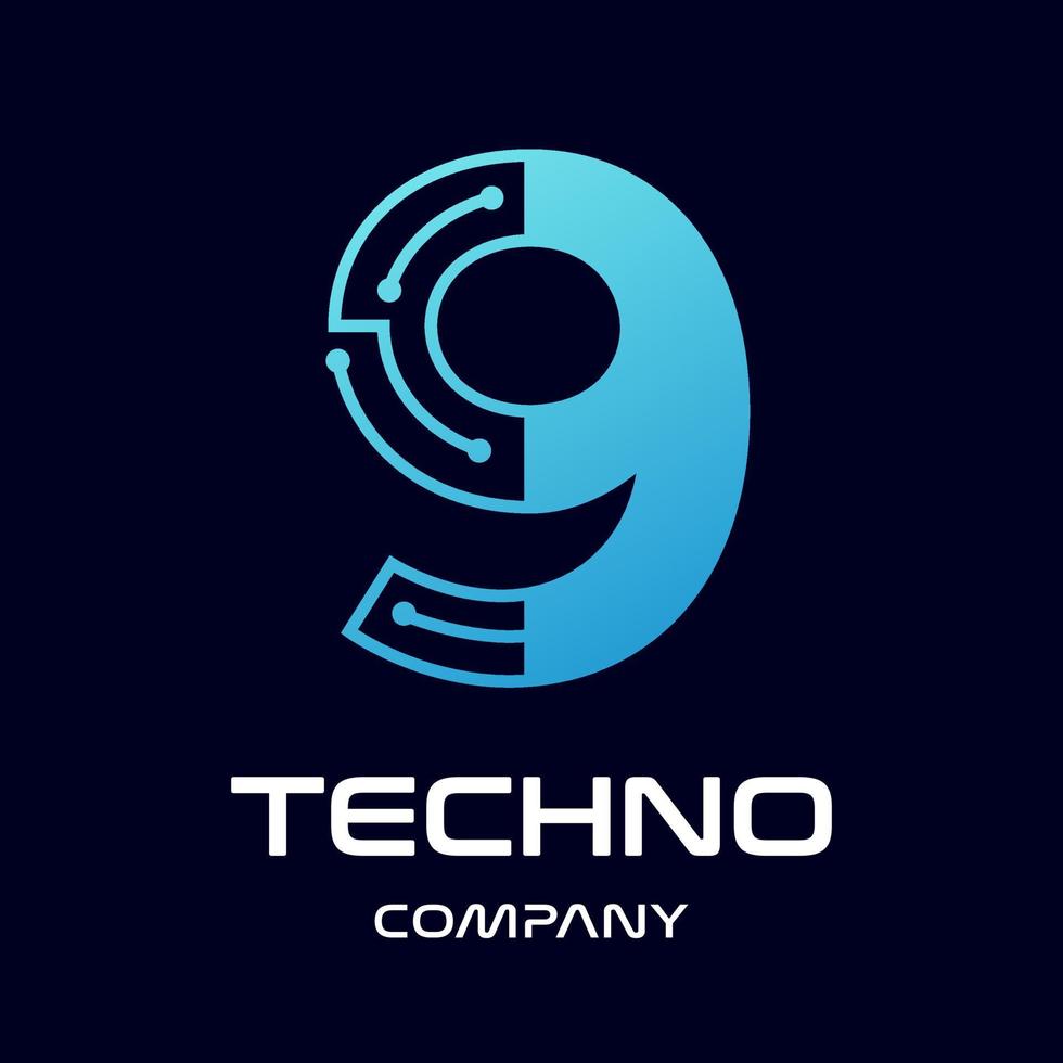 Number nine technology vector logo template. This design use blue and dot symbol. Suitable for text.