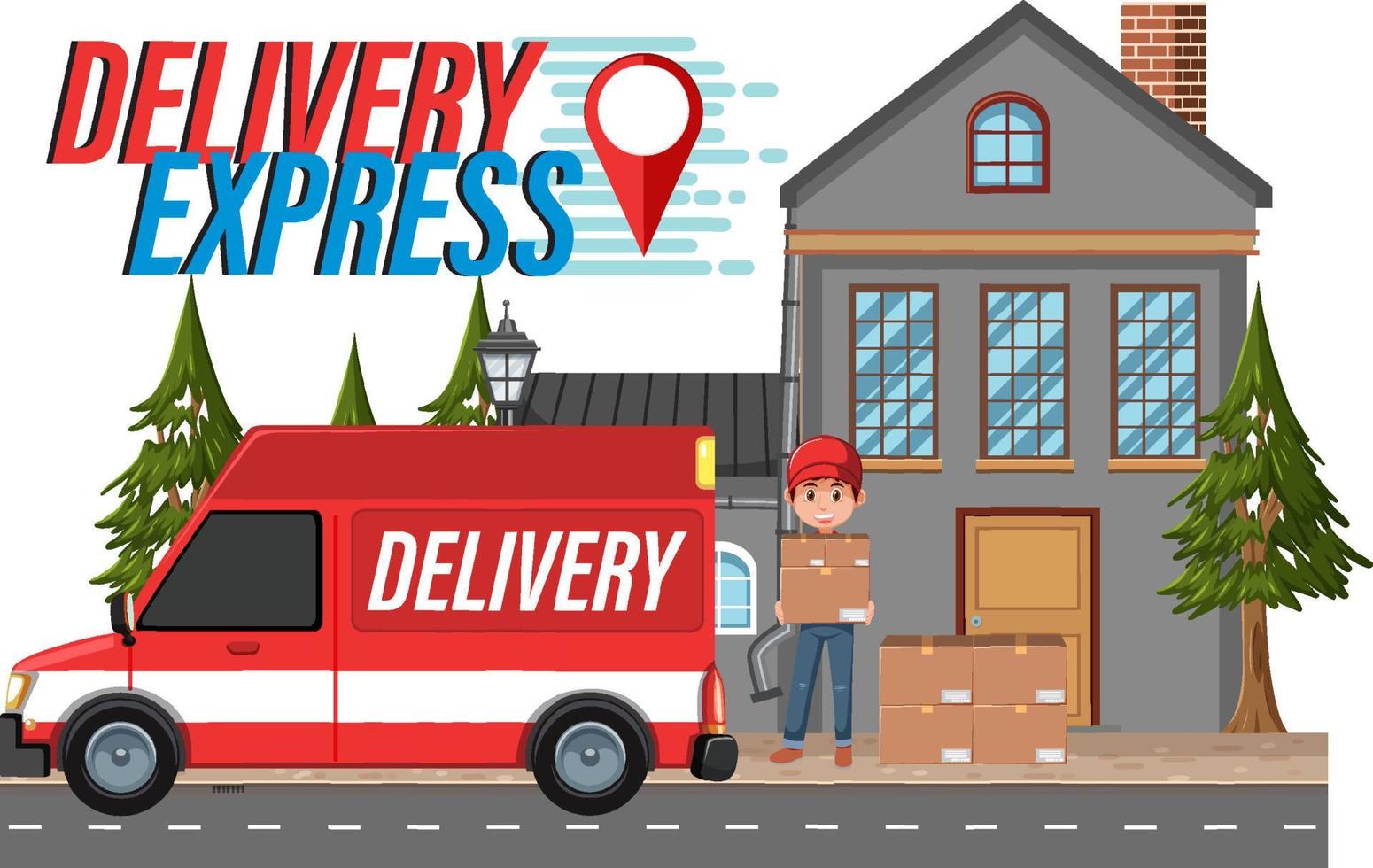 Courier delivering packages with Delivery Express logo vector