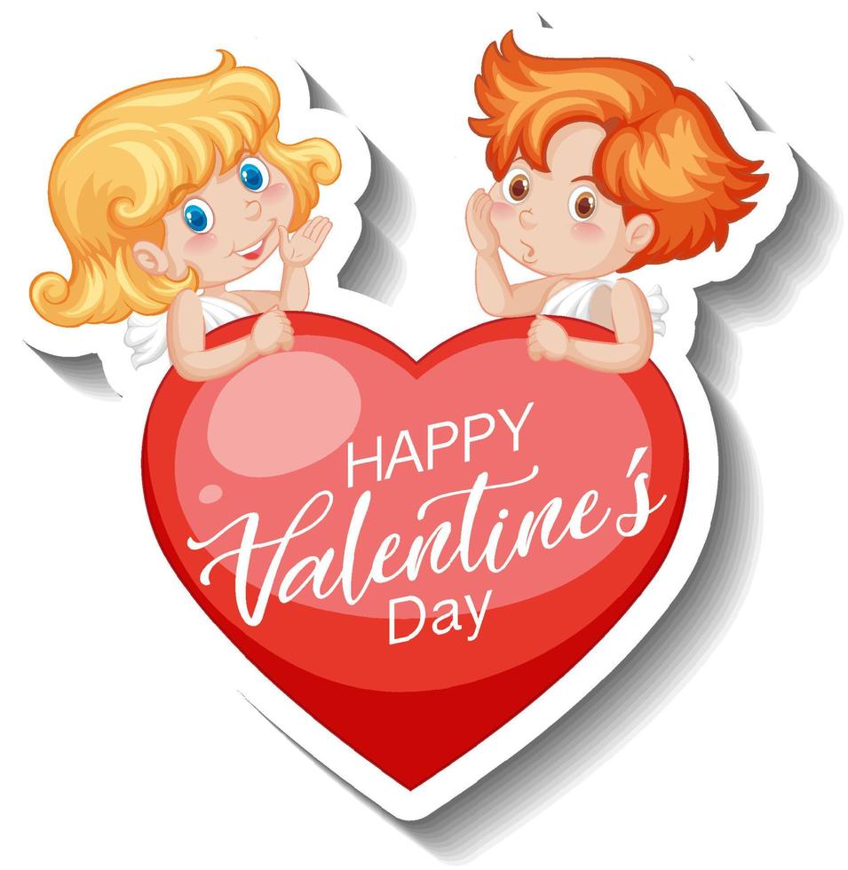 Two little cupids with Happy Valentine's day heart banner vector