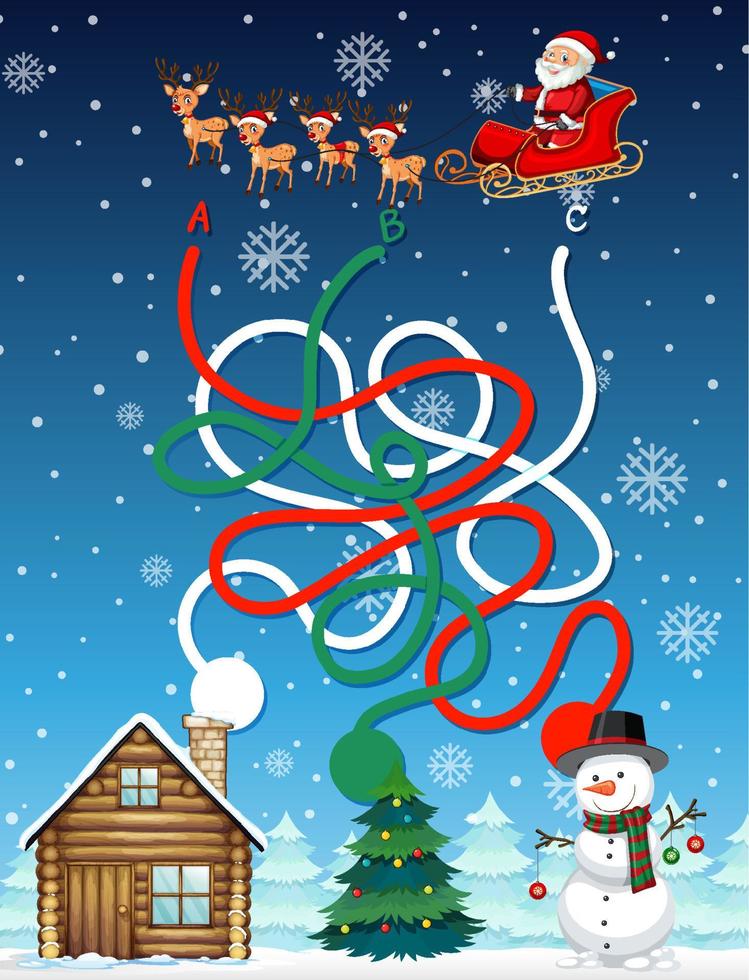 Maze game template in Christmas theme vector