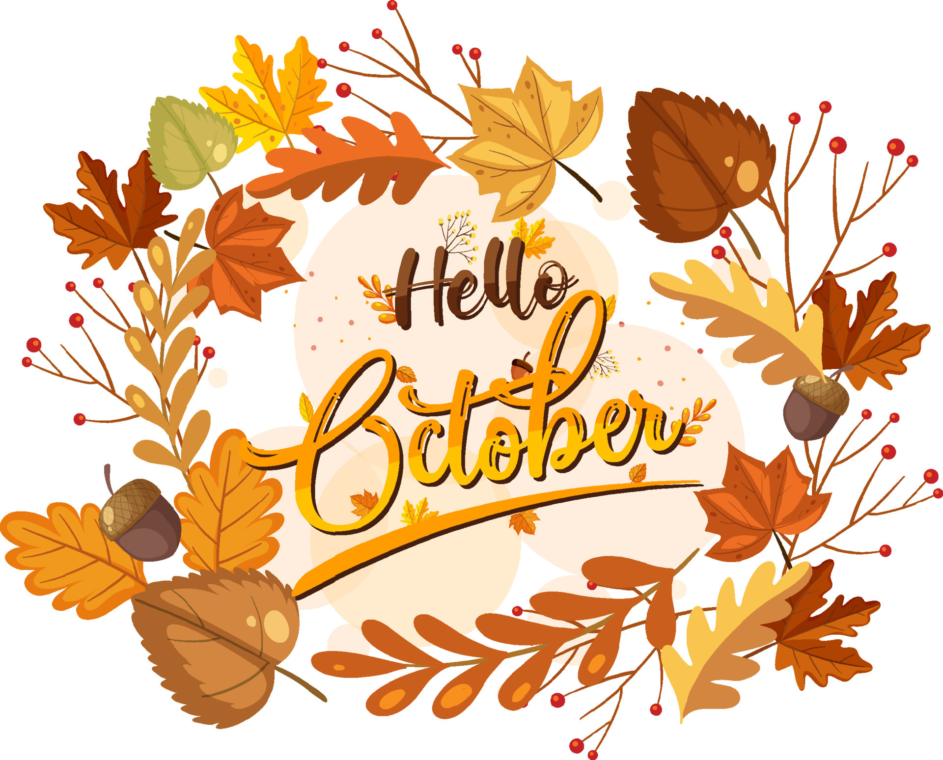 Hello October logo with ornamental autumn leaf 5503328 Vector Art at