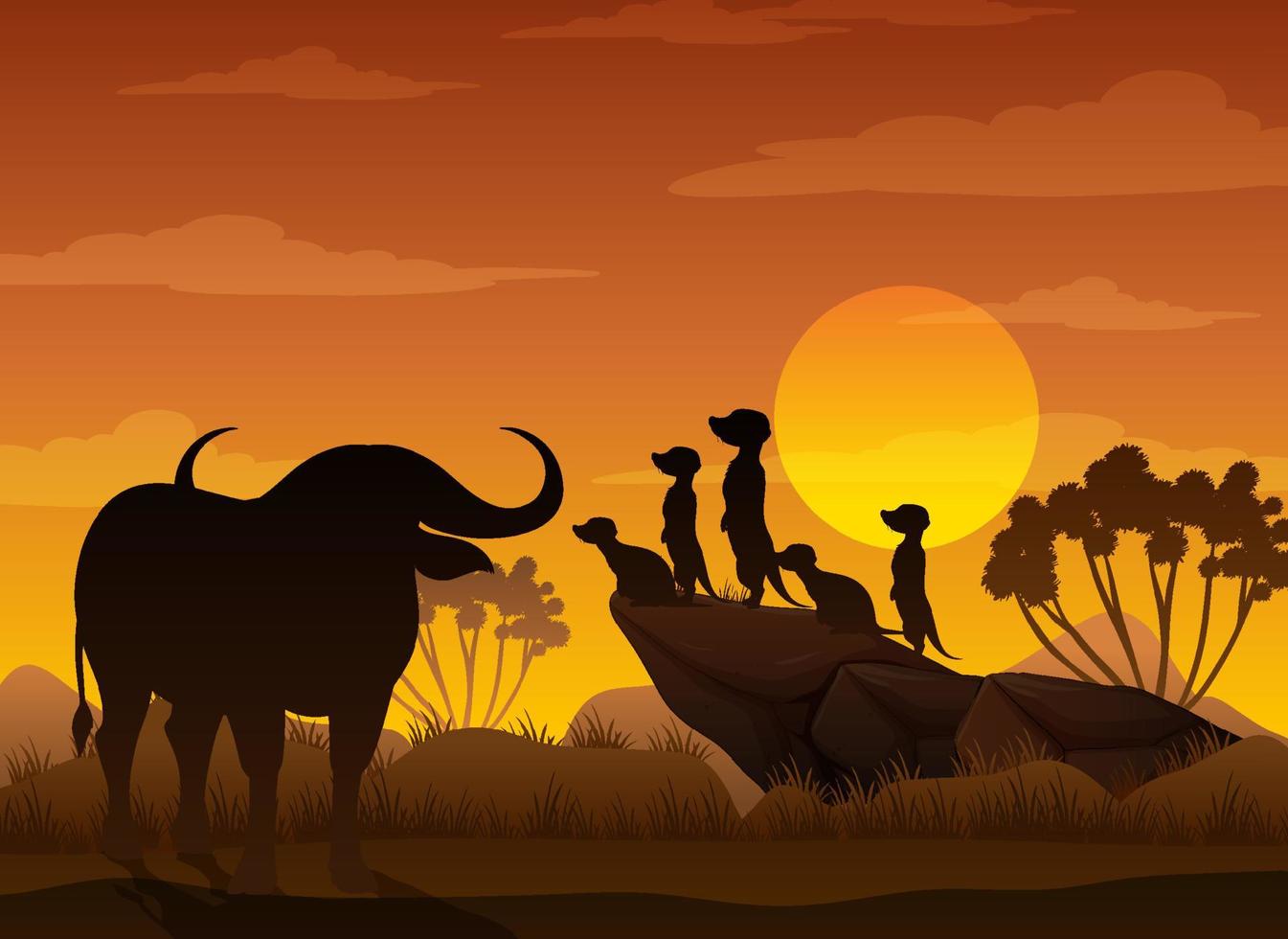 Silhouette savanna forest with wild animals vector