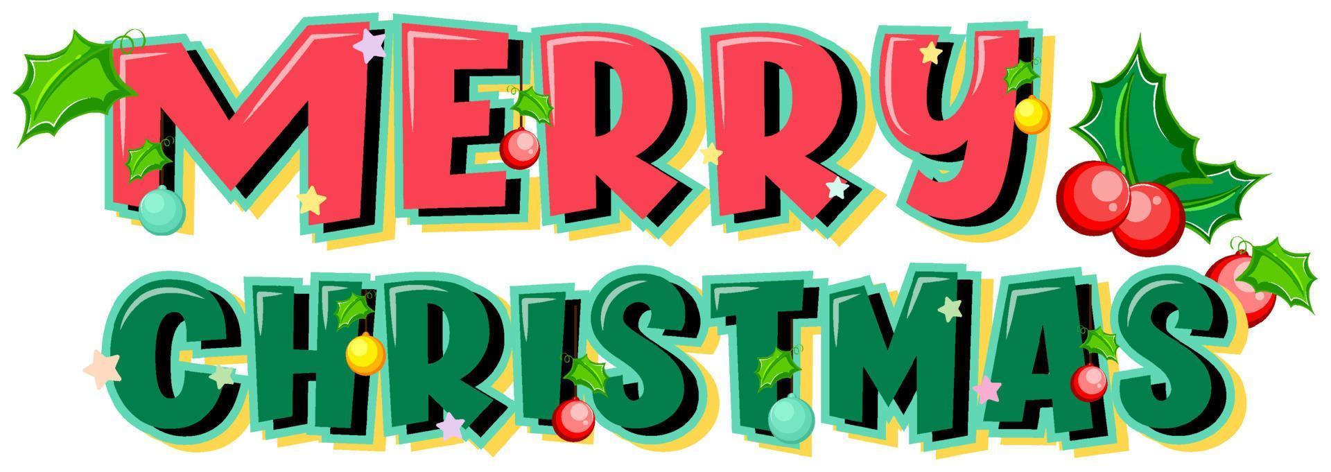 Merry Christmas typography logo design with holly vector