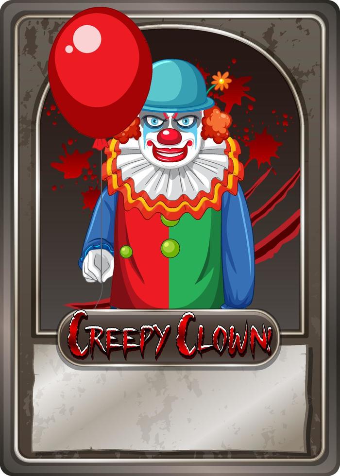 Creepy clown character game card template vector