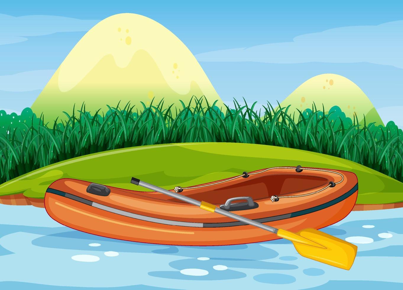 bote inflable con remo en el paisaje natural vector