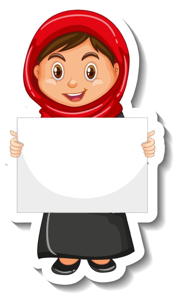 Arab muslim girl holding empty banner vector