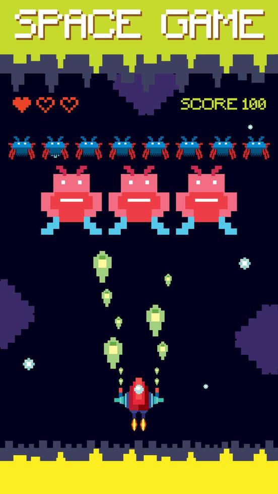 Retro pixel space game interface vector