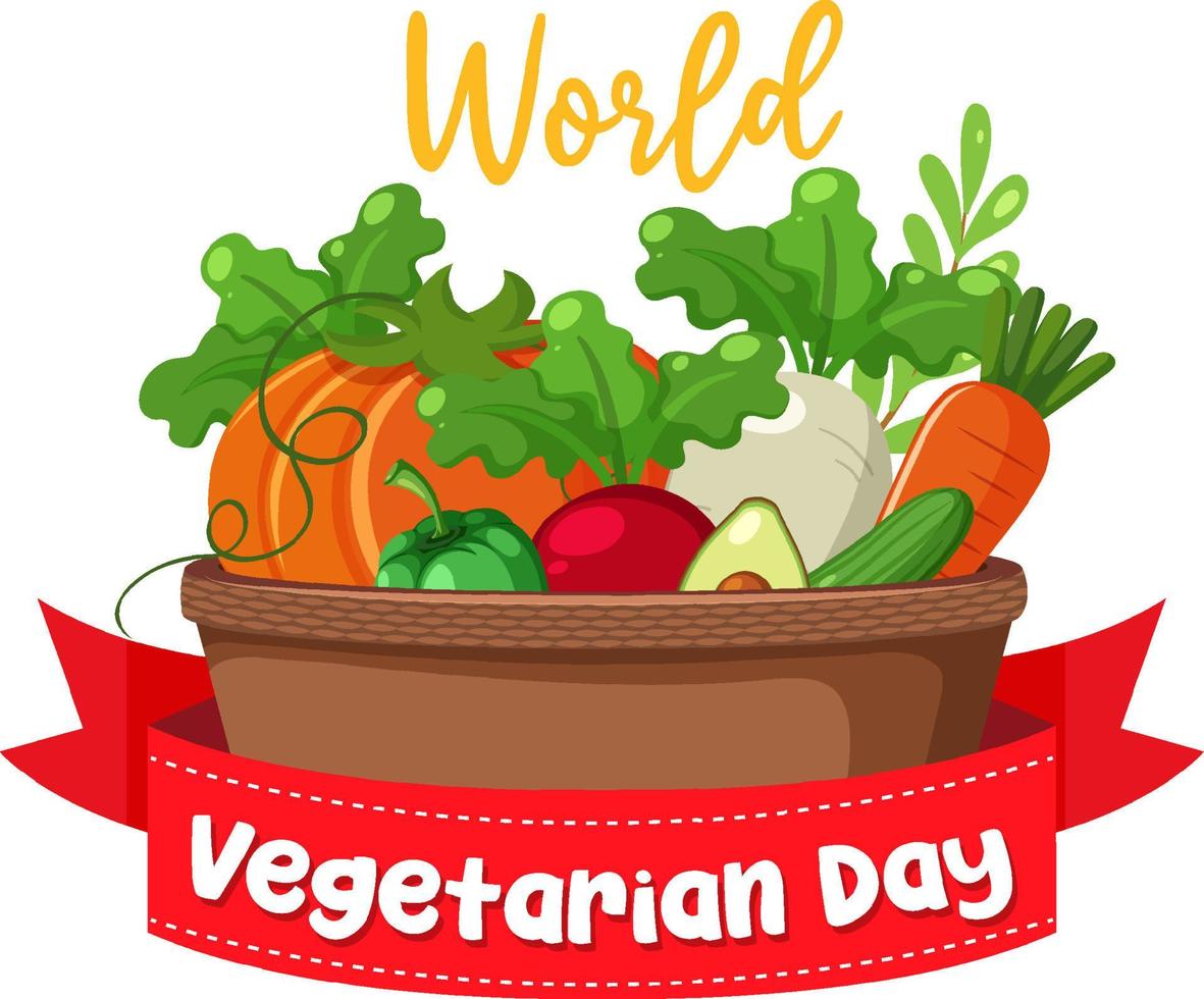logotipo del día mundial del vegetariano con verduras y frutas en la canasta vector