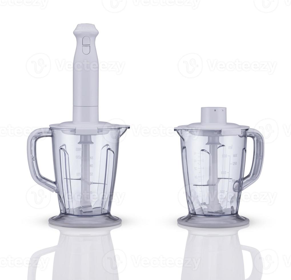 electric blender with container on white background with reflection. kitchen appliances photo