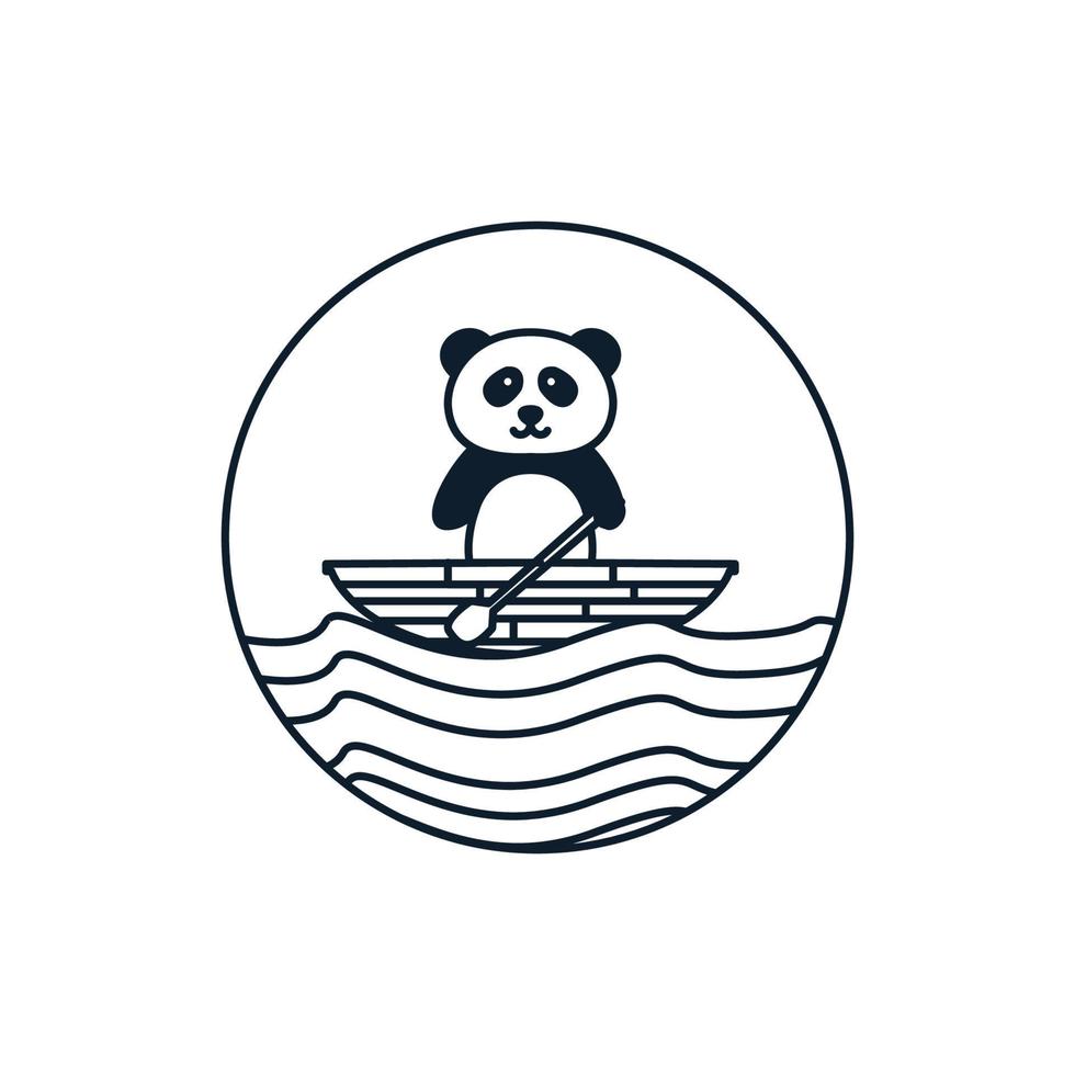 illustration cute cartoon animal panda with boat logo icon vector