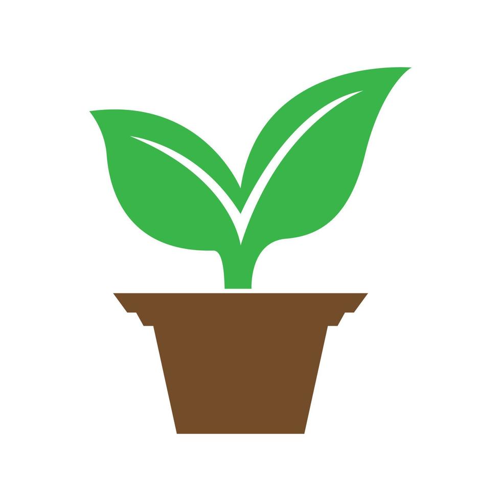 green plant growth on pot logo design vector graphic symbol icon illustration creative idea