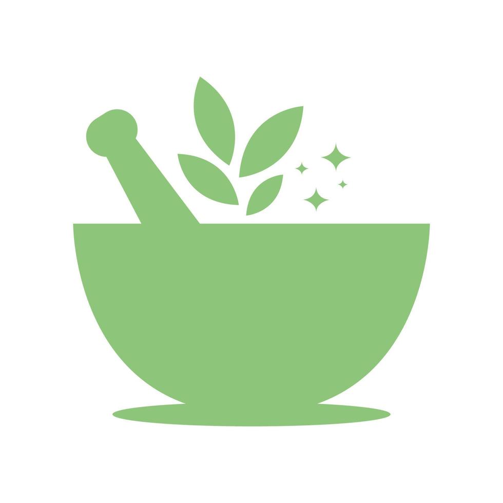 traditional bowl with leaf medicine health logo symbol icon vector graphic design illustration idea creative