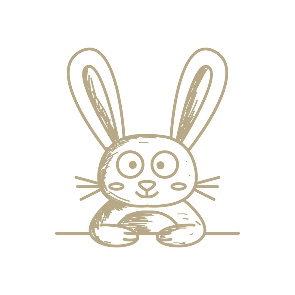 vintage line rabbit or bunny with banner cute cartoon logo icon illustration vector
