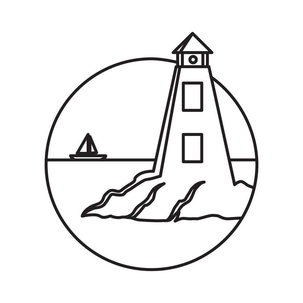 línea faro playa diseño de logotipo vector gráfico símbolo icono signo ilustración idea creativa