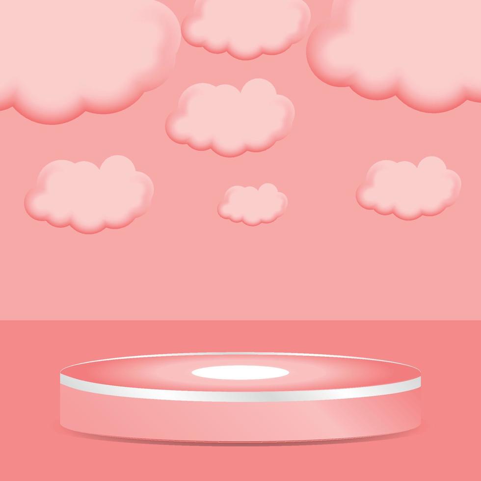 3D podium with cute cloud ornament vector