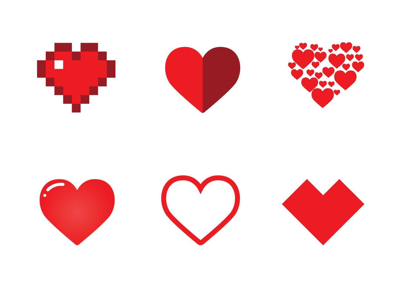 Free and Editable Set of Love Heart Icon in different style pixel , flat design , 3d , line art , shape vector