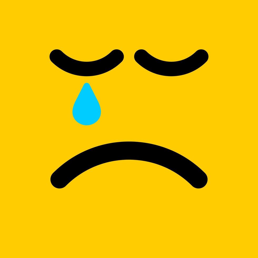 Sad face yellow cartoon character. Emoji smile icon vector symbol. Social media concept.