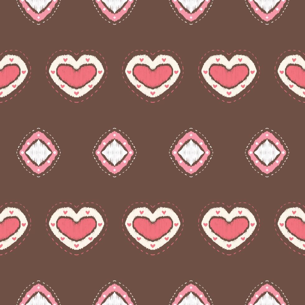 Pink White Heart and Diamond on Brown. Geometric ethnic oriental pattern traditional Design for background,carpet,wallpaper,clothing,wrapping,Batik,fabric,Vector illustration embroidery style vector