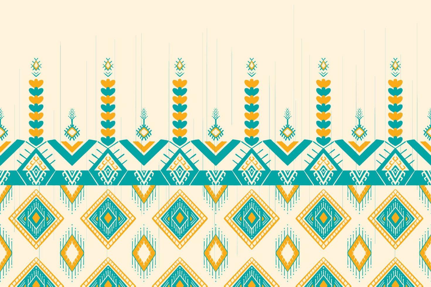 Yellow and Green Teal on Ivory. Geometric ethnic oriental pattern traditional Design for background,carpet,wallpaper,clothing,wrapping,Batik,fabric, Vector illustration embroidery style
